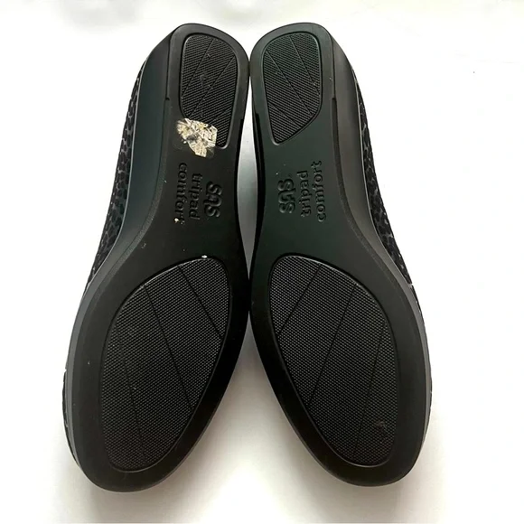 SAS Tripad Slip On Wedges BLK Leopard Print SZ 11 Comfort Support Casual Stretch - Picture 10 of 12